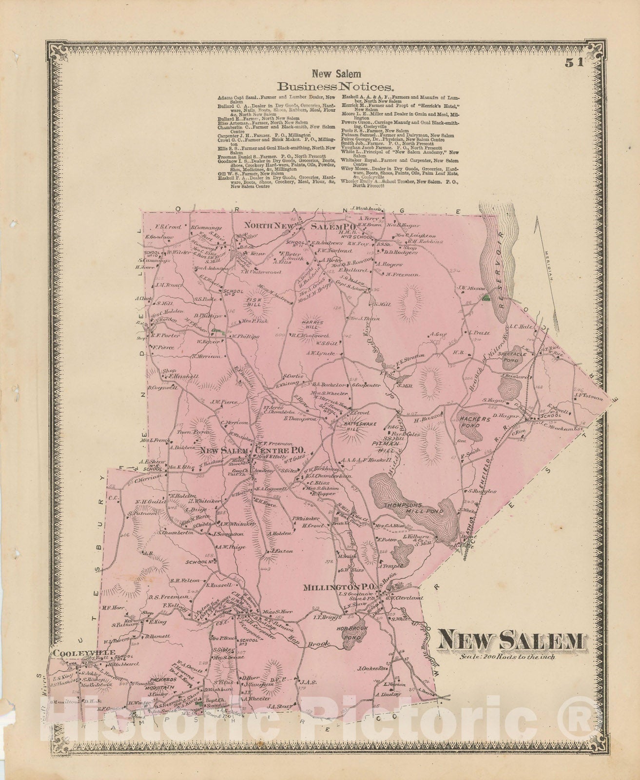 Historic Map : Atlas of Franklin Co. Massachusetts, New Salem 1871 , Vintage Wall Art