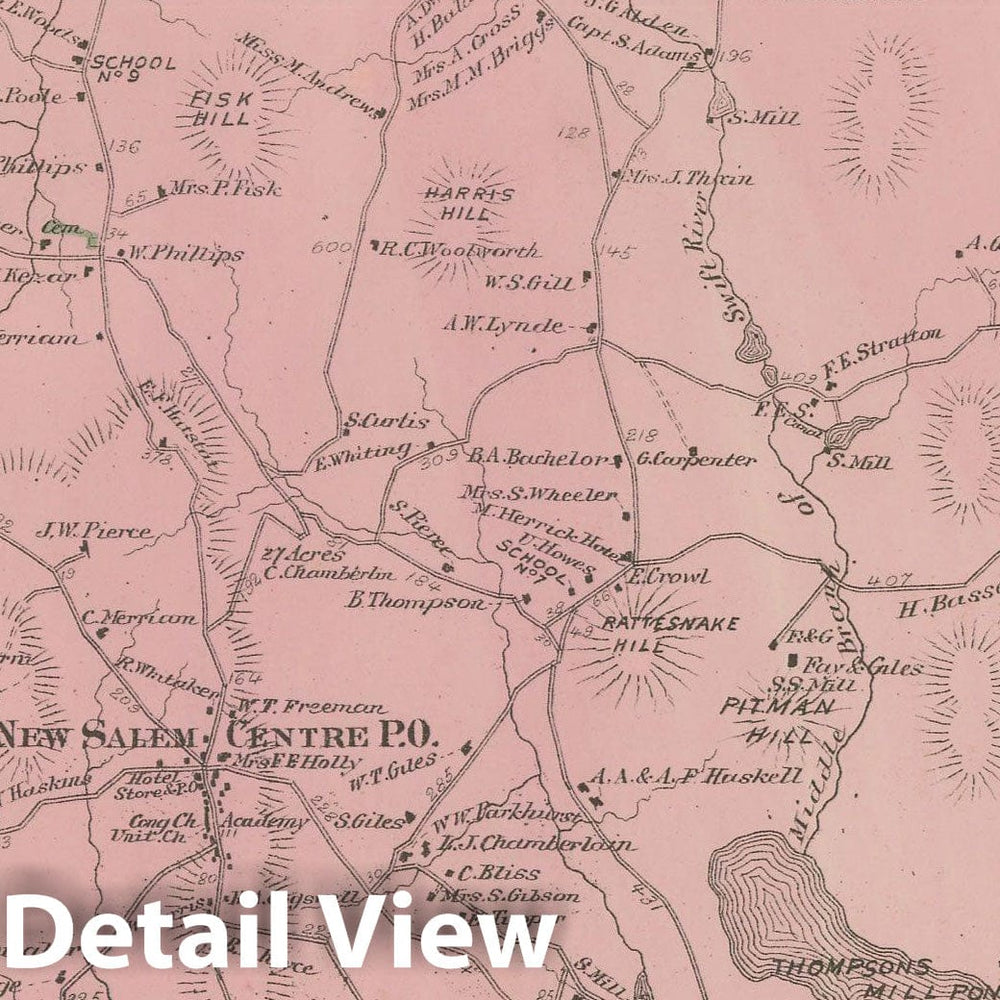 Historic Map : Atlas of Franklin Co. Massachusetts, New Salem 1871 , Vintage Wall Art