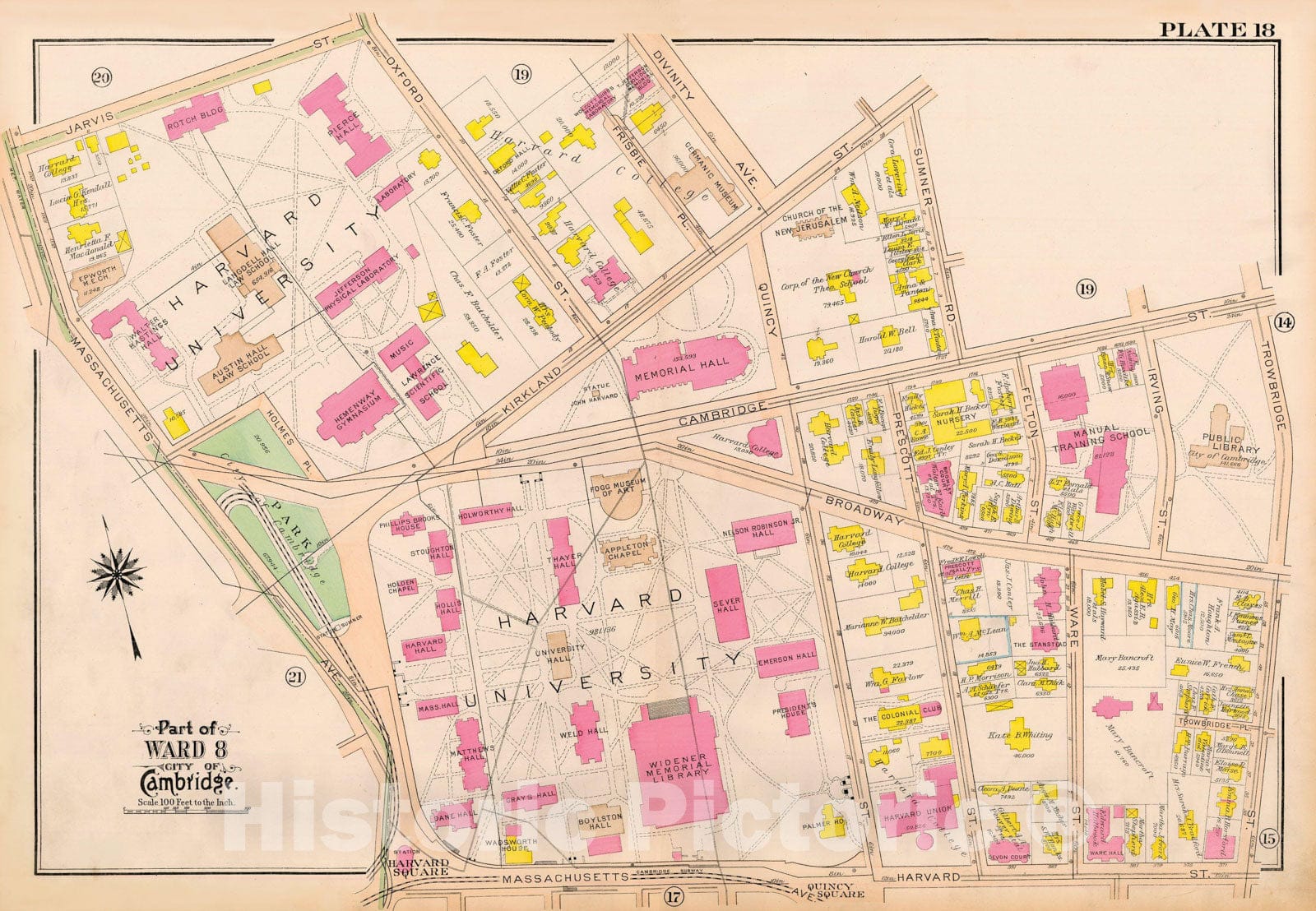 Historic Map : Atlas City of Cambridge Massachusetts 1916 Plate 018 , Vintage Wall Art