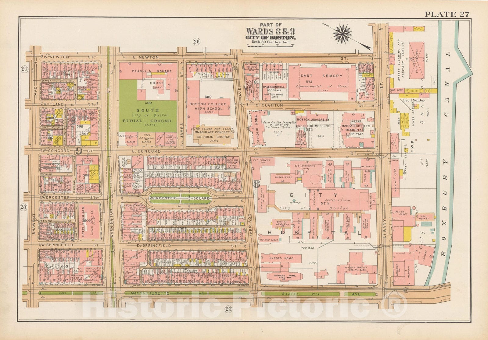 Historic Map : Atlas City of Boston, Boston 1938 Plate 027 , Vintage Wall Art