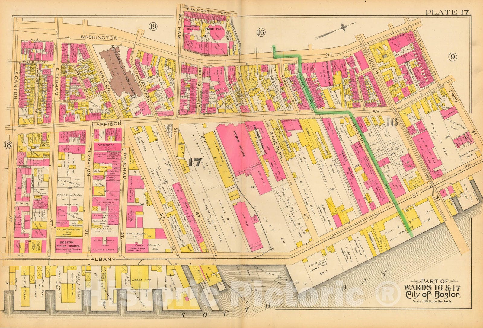 Historic Map : Atlas City of Boston, City Proper and Roxbury, Boston 1890 Plate 017 , Vintage Wall Art