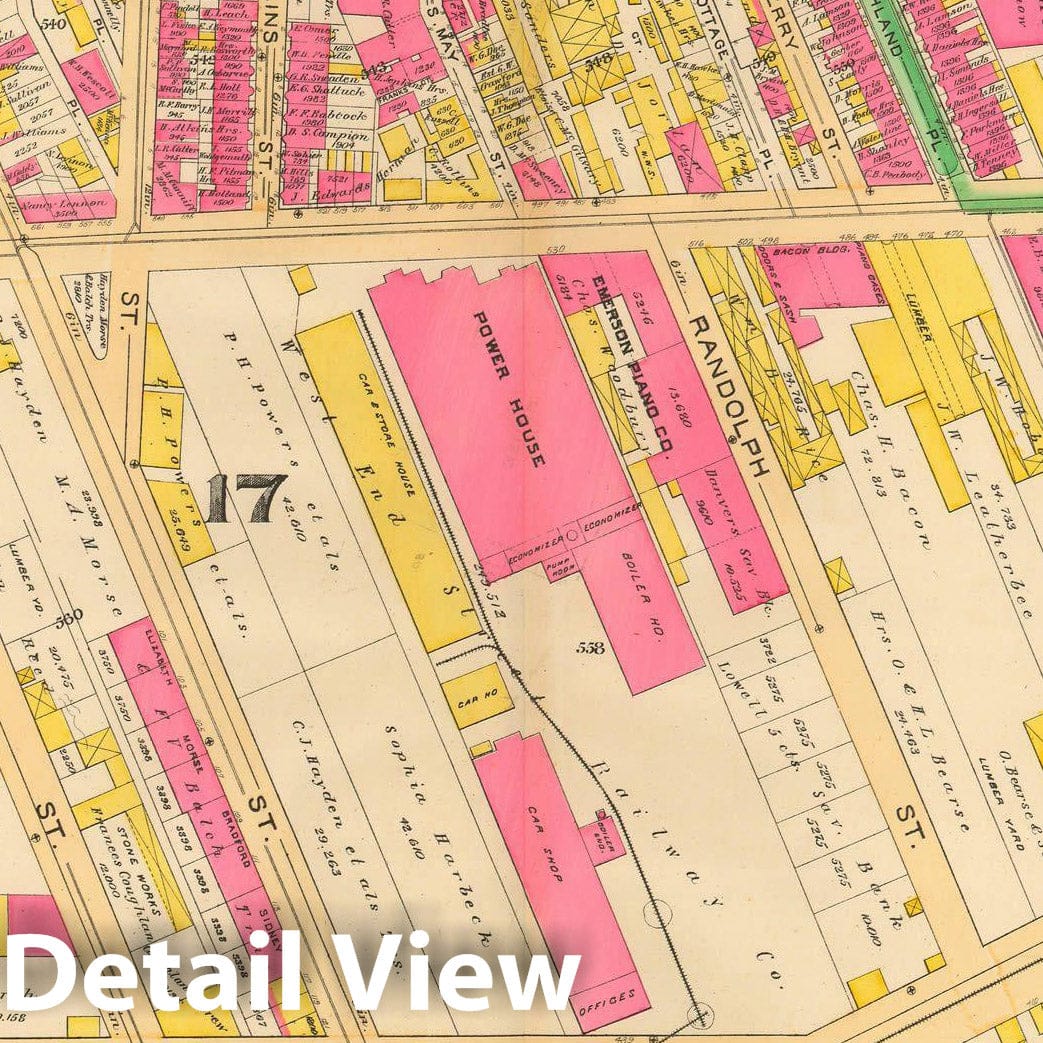 Historic Map : Atlas City of Boston, City Proper and Roxbury, Boston 1890 Plate 017 , Vintage Wall Art