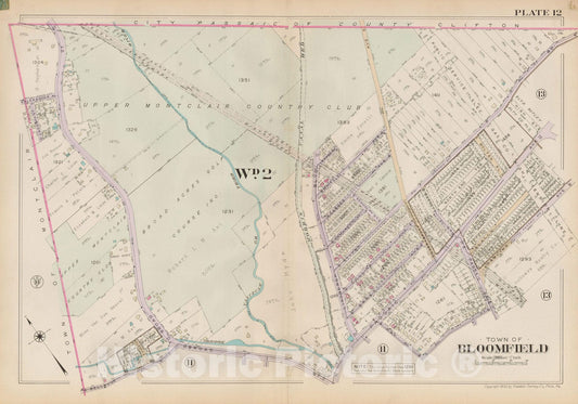 Historic Map : Atlas of Bloomfield, Belleville and Nutley; Essex County Vol D, Bloomfield 1932 Plate 012 , Vintage Wall Art