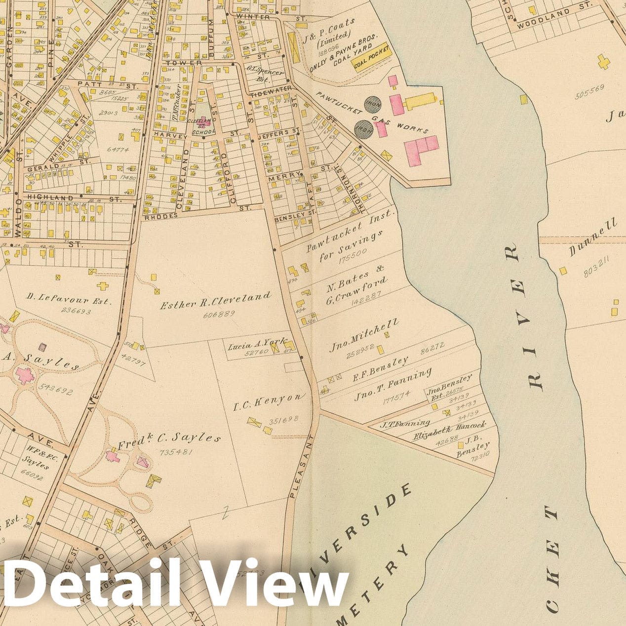 Historic Map : Atlas of Providence County, Pawtucket 1895 Plate 002 , Vintage Wall Art