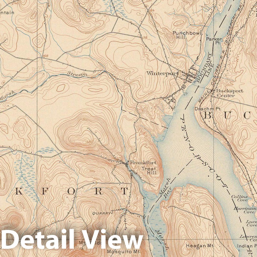 Historic Map : Atlas of Maine 1905, Bucksport & Frankfort & Orrington & Prospect & Winterport 1905 Topographic Map , Vintage Wall Art
