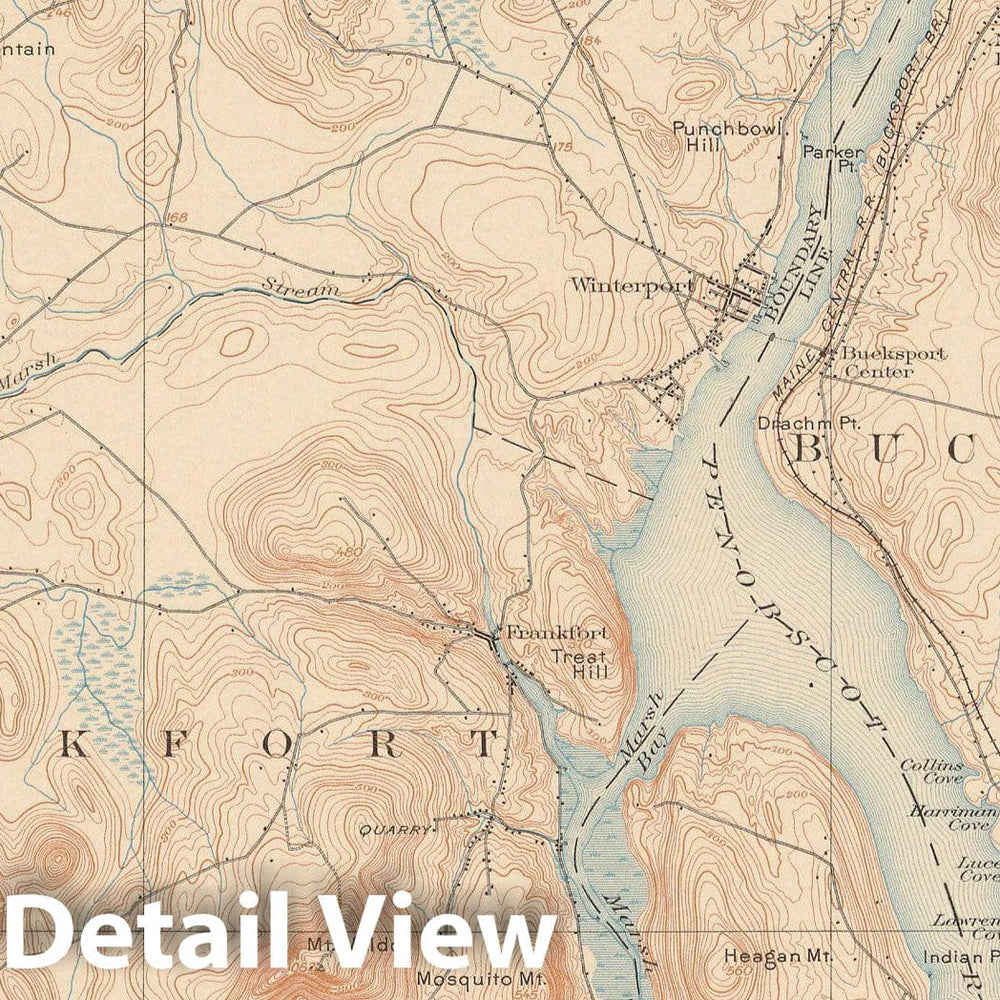 Historic Map : Atlas of Maine 1905, Bucksport & Frankfort & Orrington & Prospect & Winterport 1905 Topographic Map , Vintage Wall Art