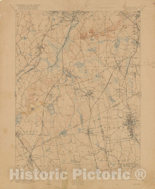 Historic Map : USGS 7.5 Minute Sheets and Quadrangles, Canton & Dedham & Sharon & Stoughton 1917 Topographic Map , Vintage Wall Art