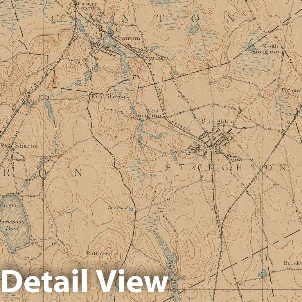 Historic Map : USGS 7.5 Minute Sheets and Quadrangles, Canton & Dedham & Sharon & Stoughton 1917 Topographic Map , Vintage Wall Art