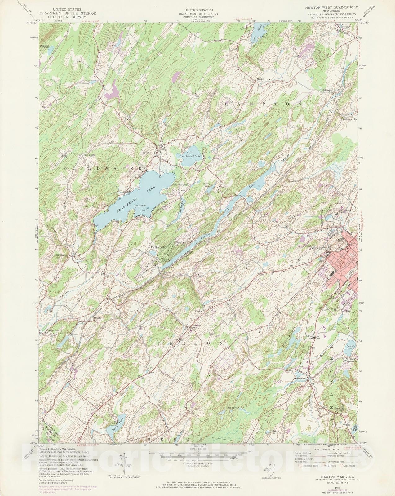 Historic Map : USGS 7.5 Minute Sheets and Quadrangles, Fredon & Hampton & Newton & Stillwater 1971 Topographic Map , Vintage Wall Art