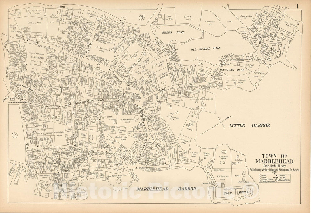 Historic Map : Atlas of Marblehead, Marblehead 1910 Plate 001 , Vintage Wall Art