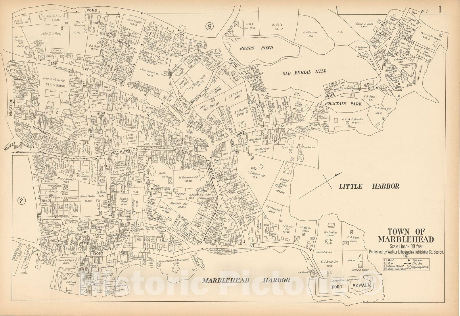 Historic Map : Atlas of Marblehead, Marblehead 1910 Plate 001 , Vintage Wall Art