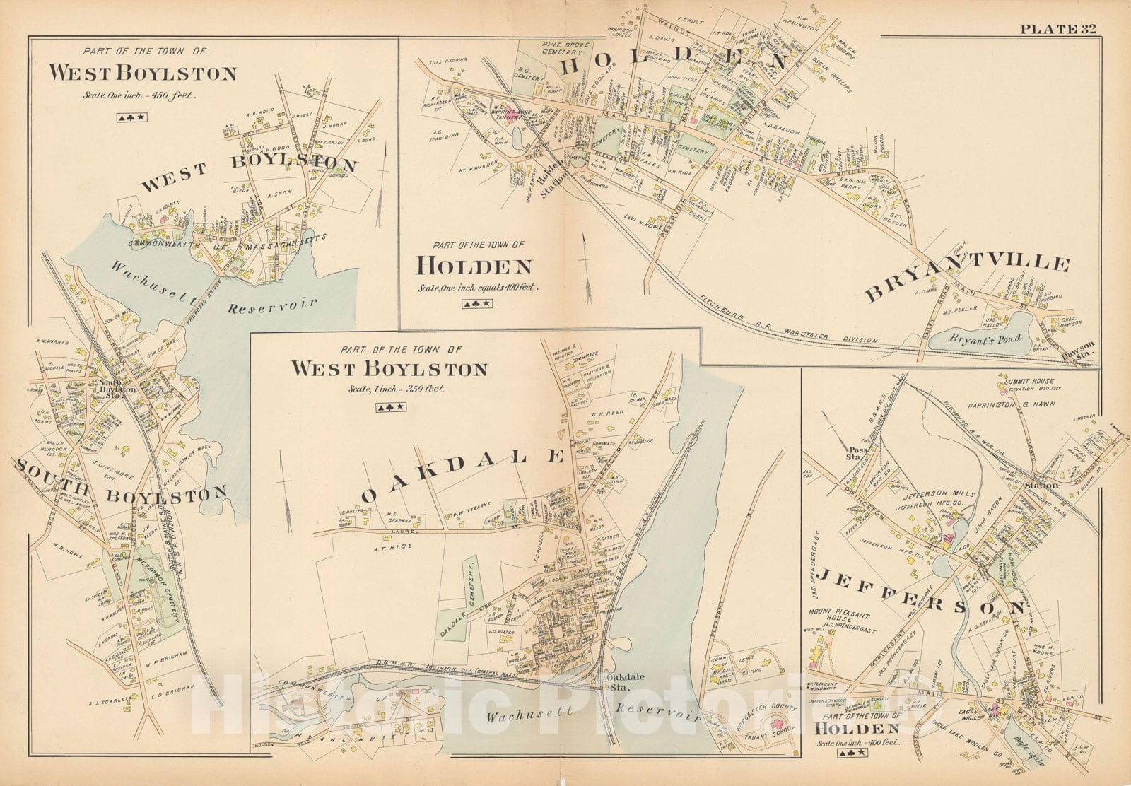 Historic Map : New Topo Atlas County of Worcester, Holden & West Boylston 1898 Plate 032 , Vintage Wall Art