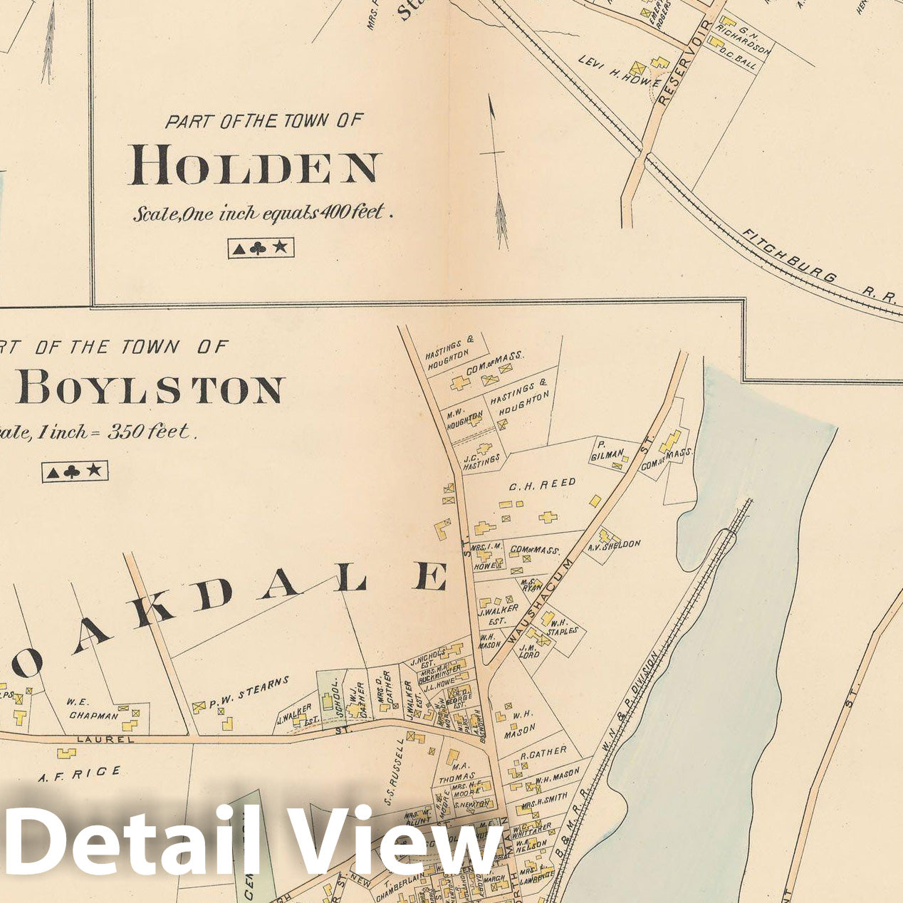 Historic Map : New Topo Atlas County of Worcester, Holden & West Boylston 1898 Plate 032 , Vintage Wall Art