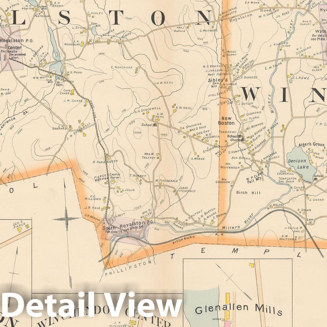 Historic Map : New Topo Atlas County of Worcester, Royalston & Winchendon 1898 Plate 052 , Vintage Wall Art
