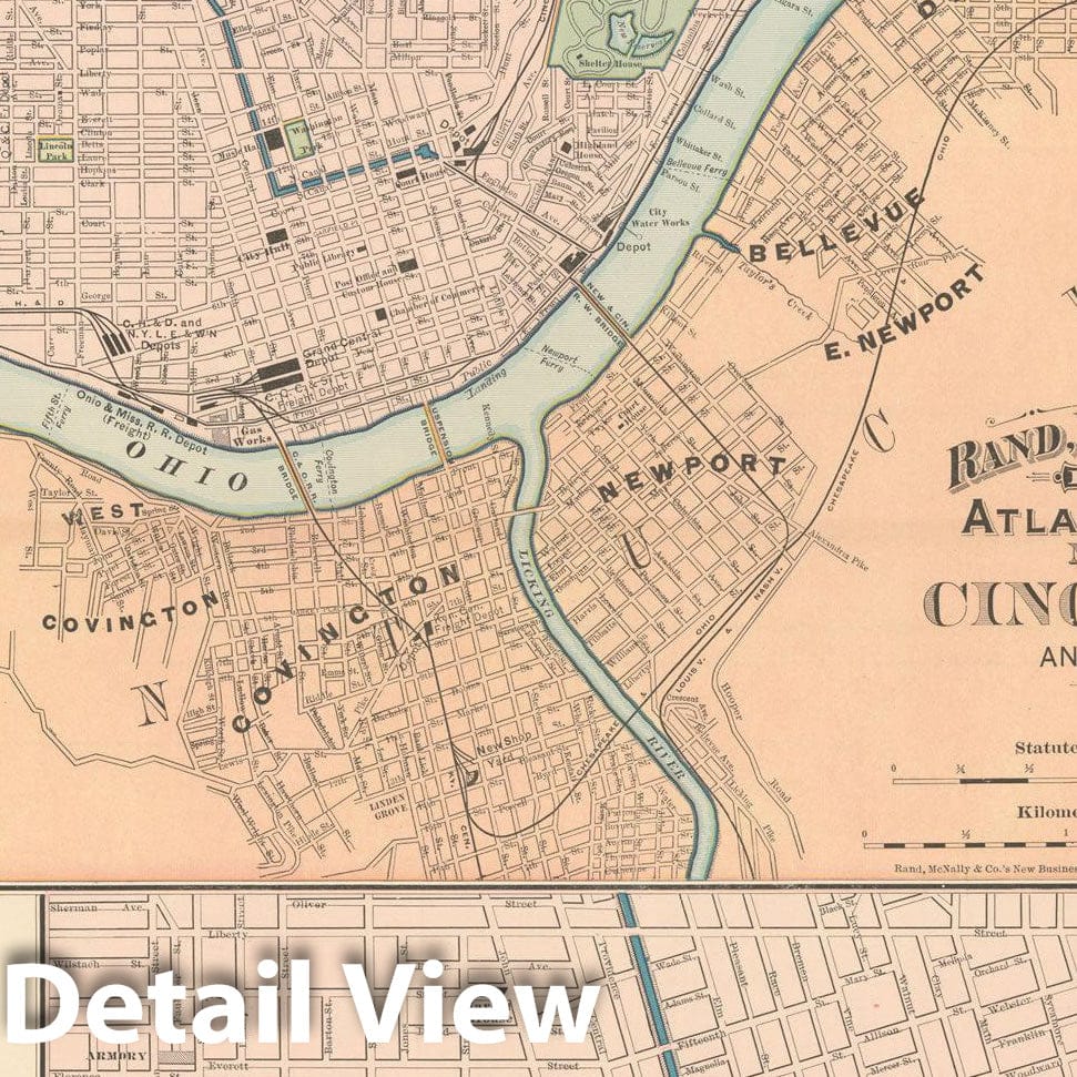Historic Map : Cincinnati 1894 , Vintage Wall Art