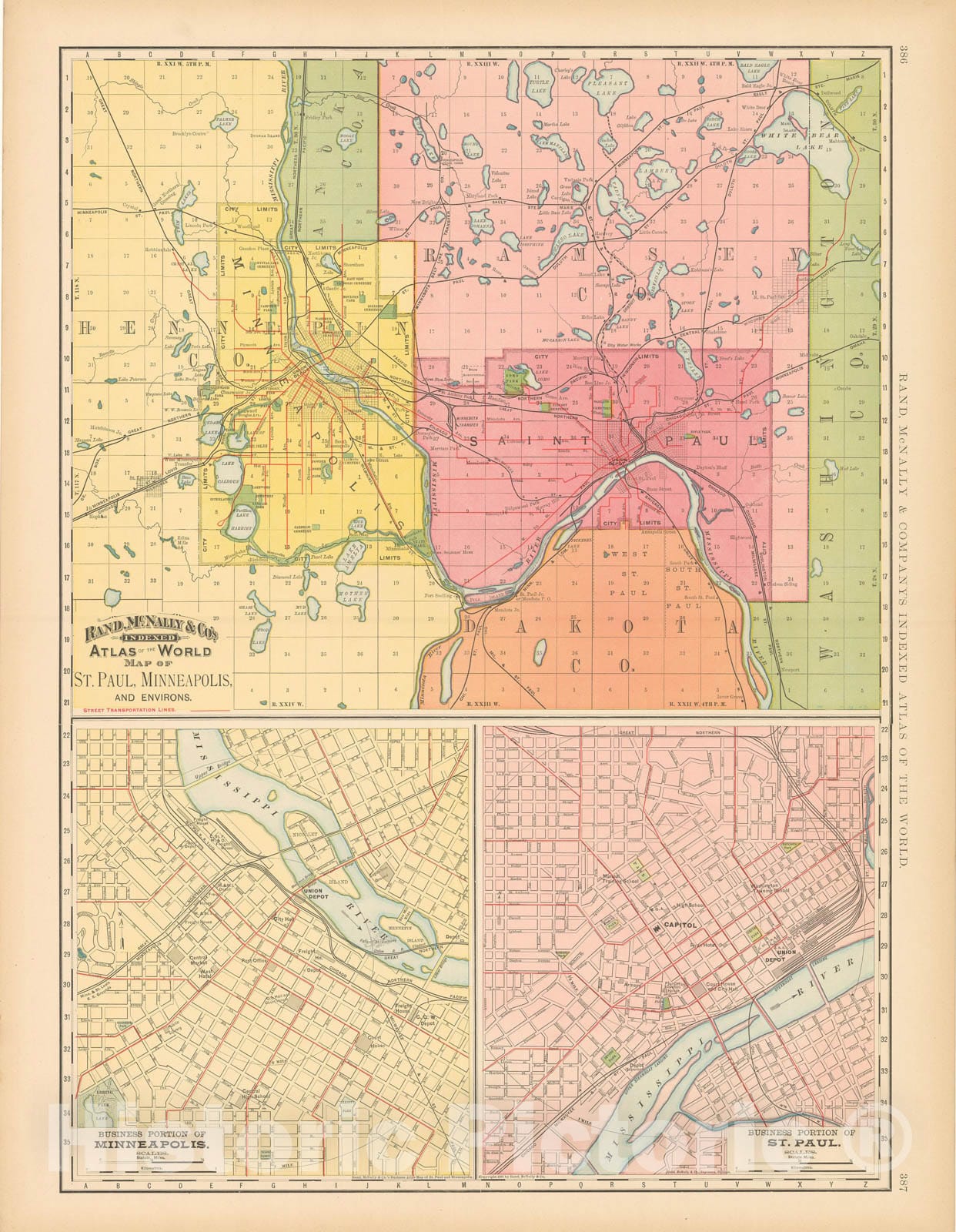 Historic Map : Minneapolis & Saint Paul 1894 , Vintage Wall Art