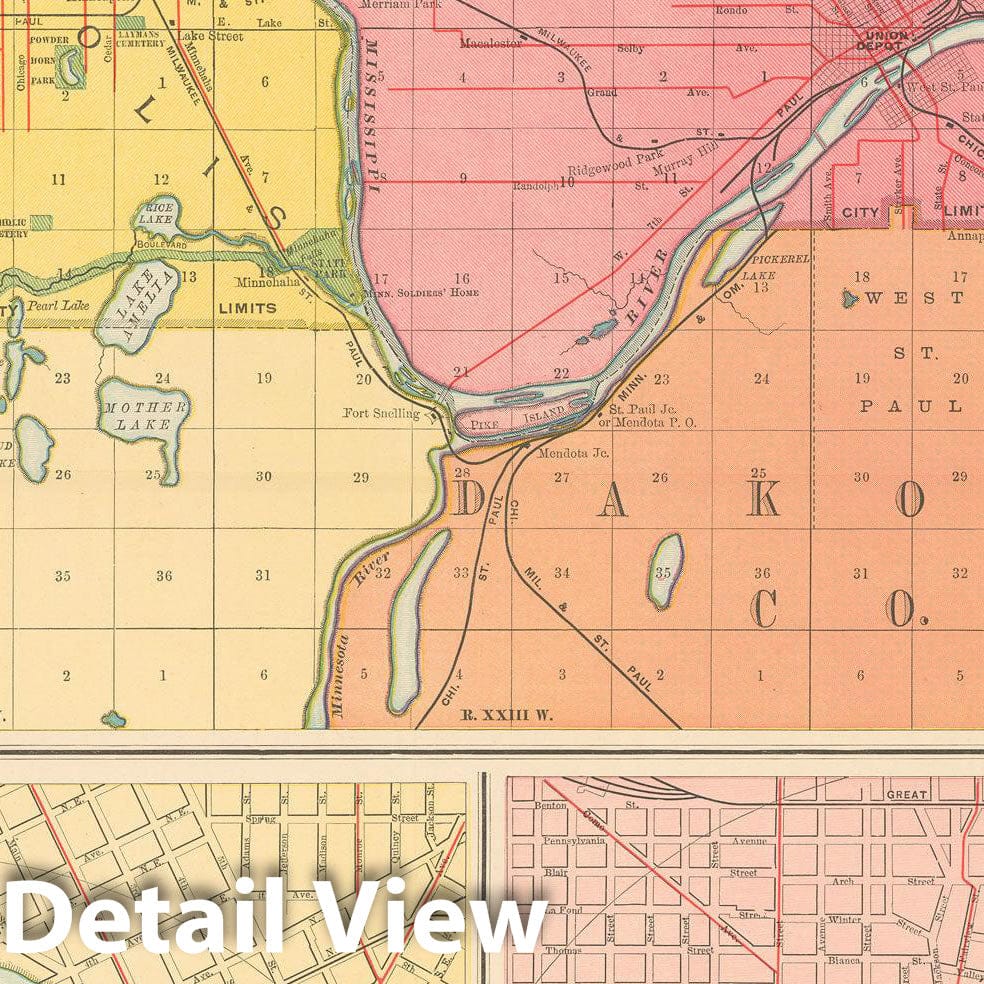 Historic Map : Minneapolis & Saint Paul 1894 , Vintage Wall Art