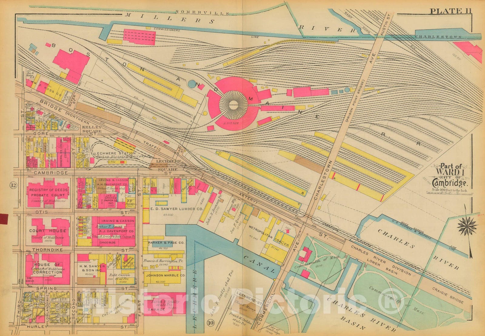 Historic Map : Atlas City of Cambridge, Massachusetts, Cambridge 1930 Plate 011 , Vintage Wall Art