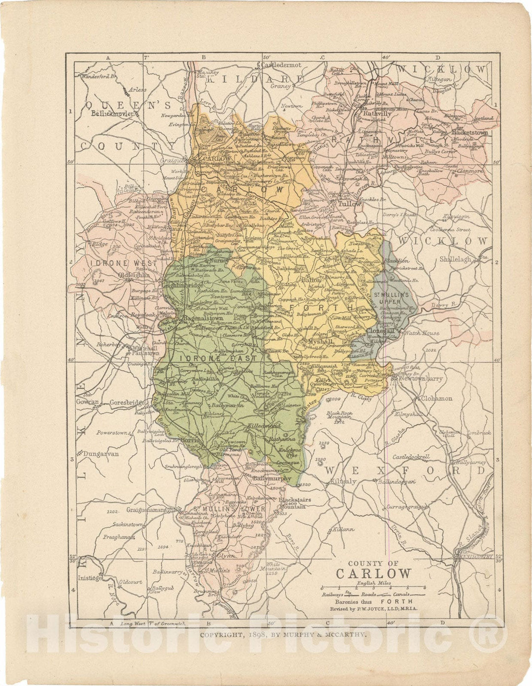 Historic Map : Irish County Maps, Carlow 1900 , Vintage Wall Art