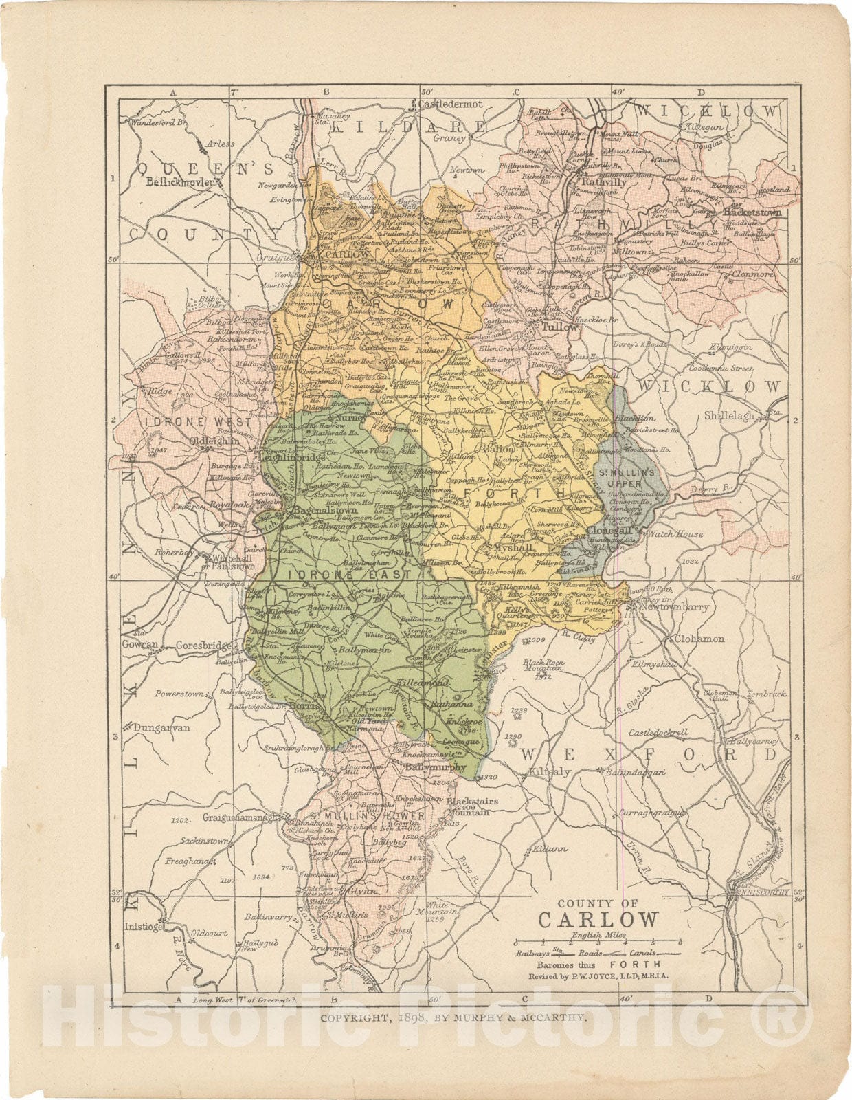 Historic Map : Irish County Maps, Carlow 1900 , Vintage Wall Art