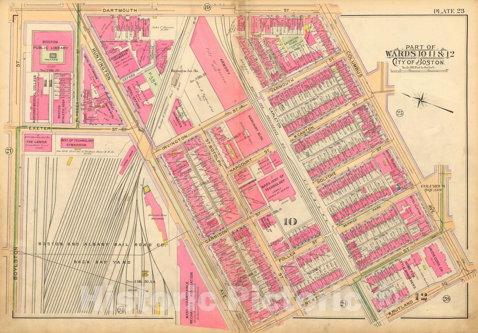 Historic Map : Atlas of Boston Proper, 1902 Plate 023 , Vintage Wall Art
