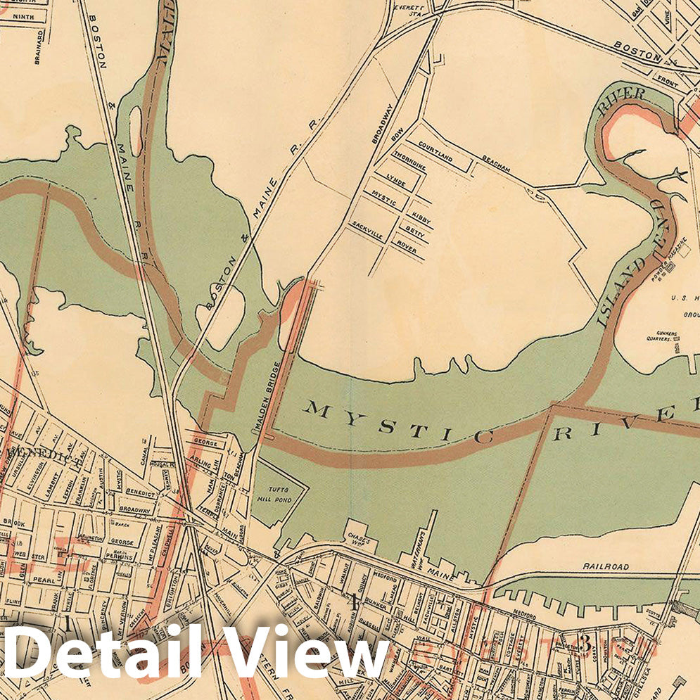 Historic Map : Atlas of Massachusetts, Charlestown & Chelsea & East Boston & Somerville 1891 , Vintage Wall Art