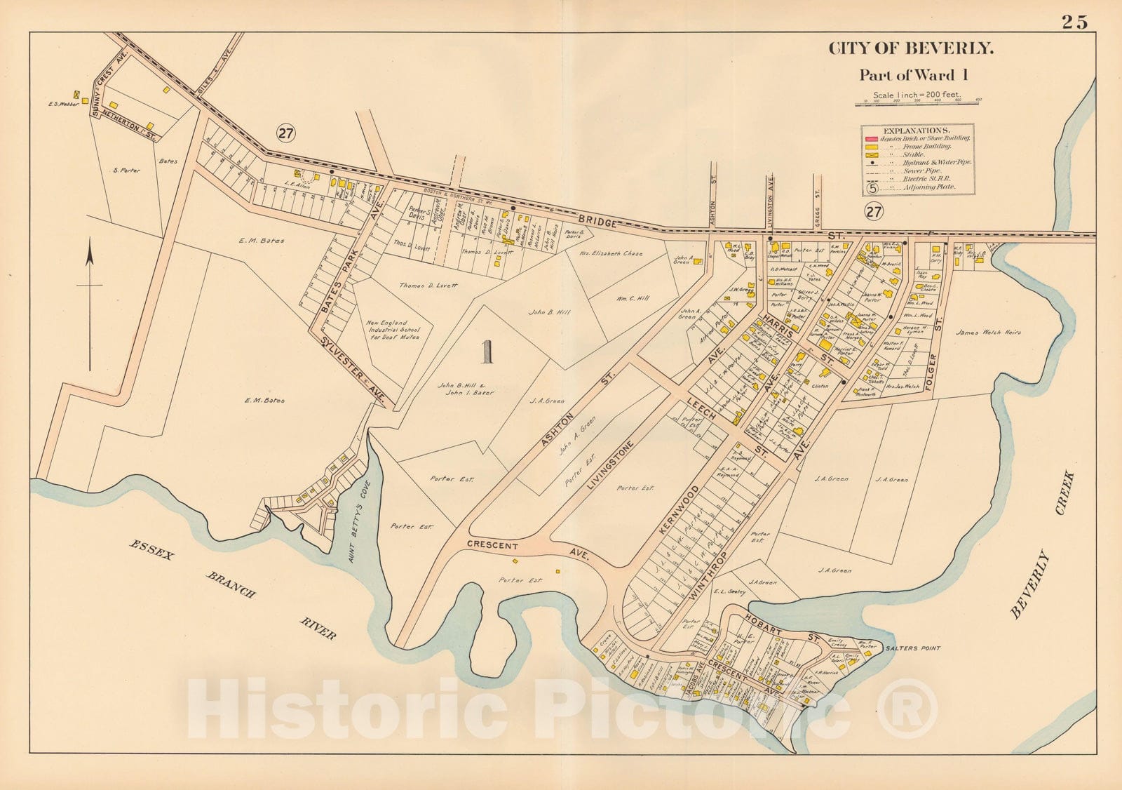 Historic Map : Beverly 1907 Plate 025 , Atlas City of Beverly , Vintage Wall Art