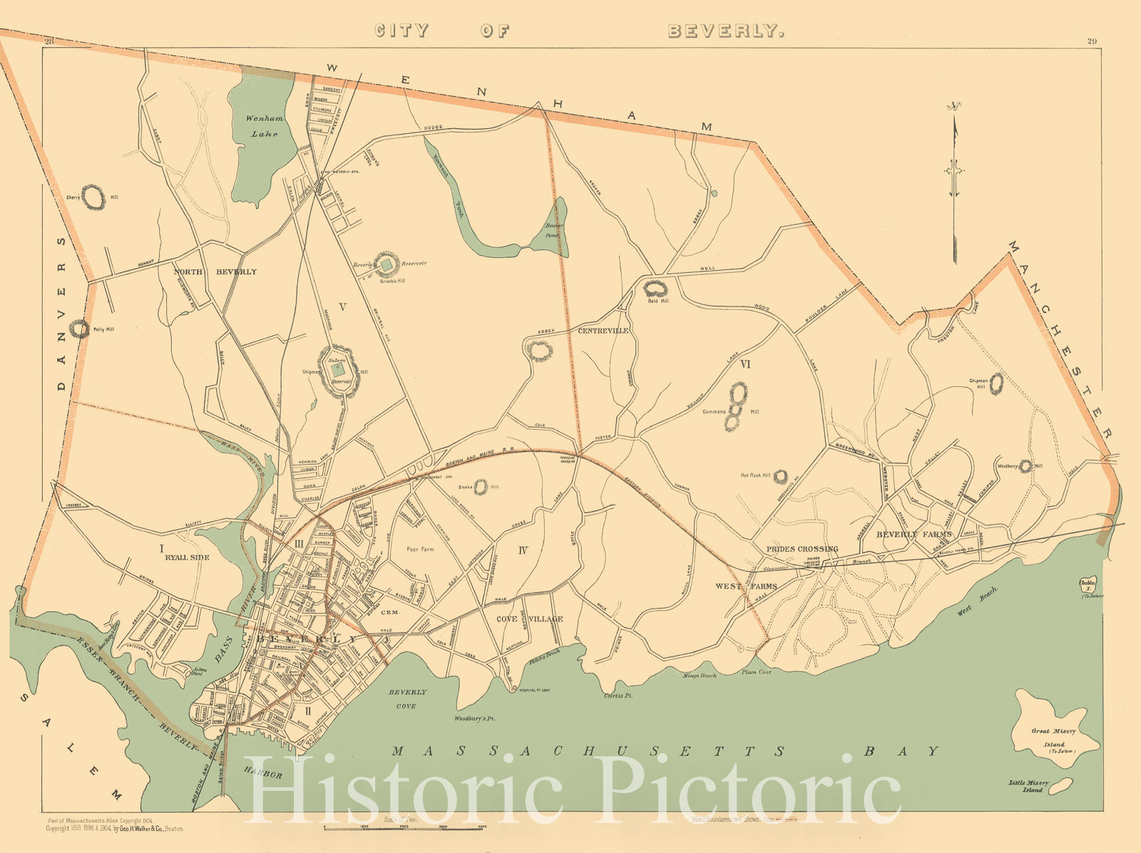 Historic Map : Atlas of Massachusetts, Beverly 1904 , Vintage Wall Art