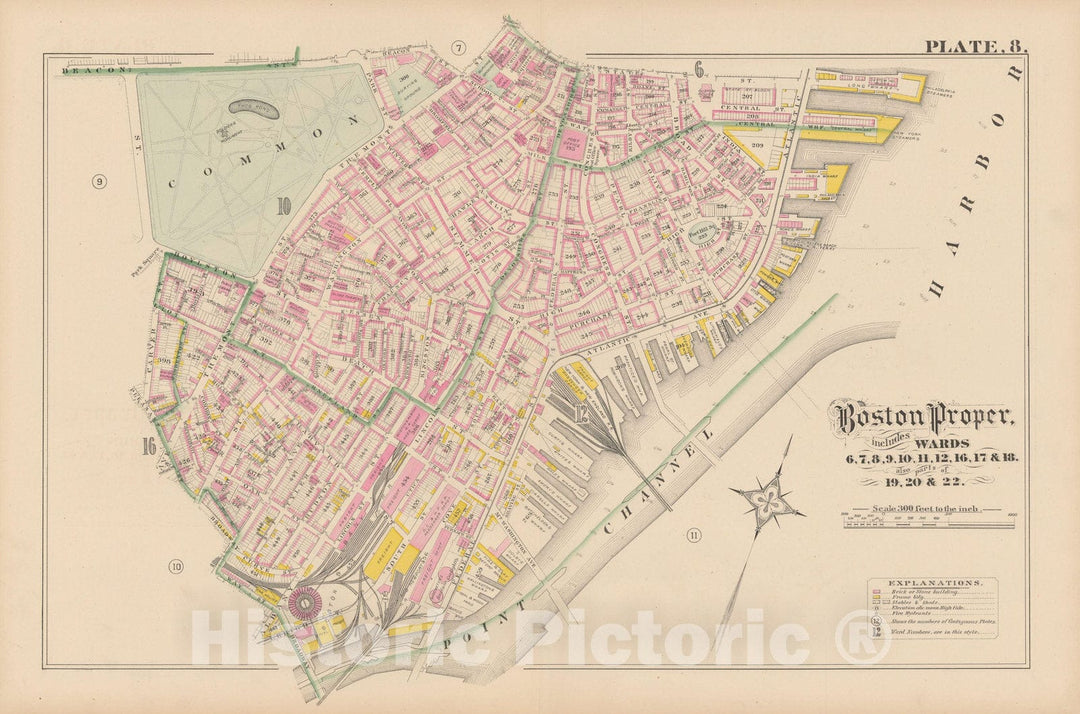 Historic Map : City Atlas of Boston, Massachusetts, Boston 1882 Plate 008 , Vintage Wall Art