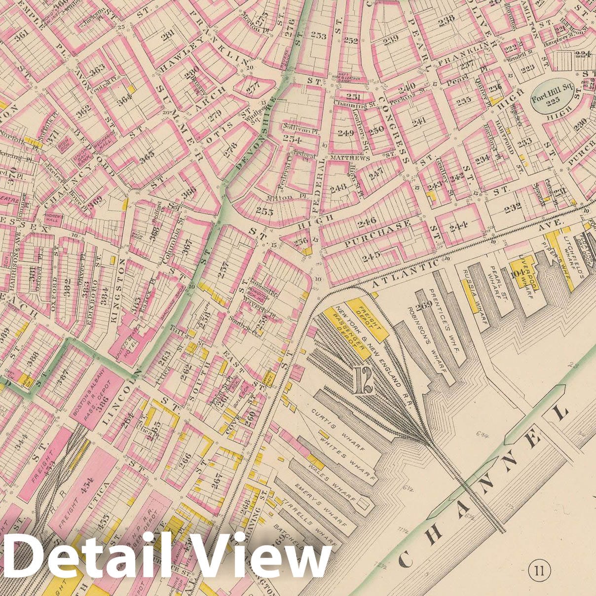 Historic Map : City Atlas of Boston, Massachusetts, Boston 1882 Plate 008 , Vintage Wall Art