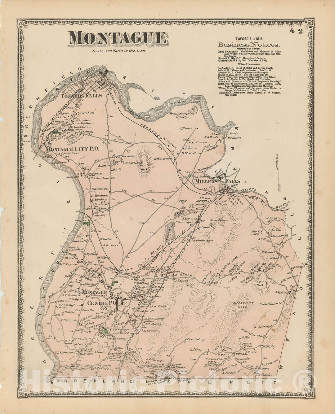 Historic Map : Atlas of Franklin Co. Massachusetts, Montague 1871 , v3, Vintage Wall Art