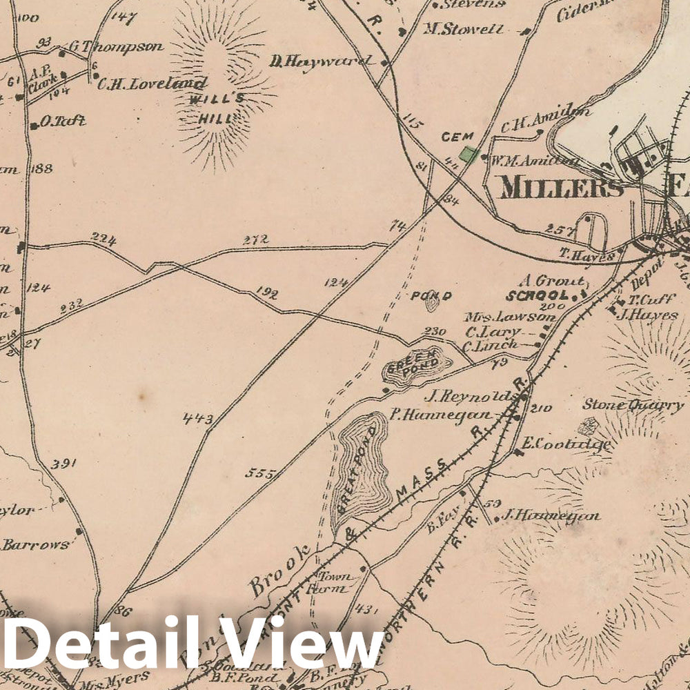 Historic Map : Atlas of Franklin Co. Massachusetts, Montague 1871 , v3, Vintage Wall Art
