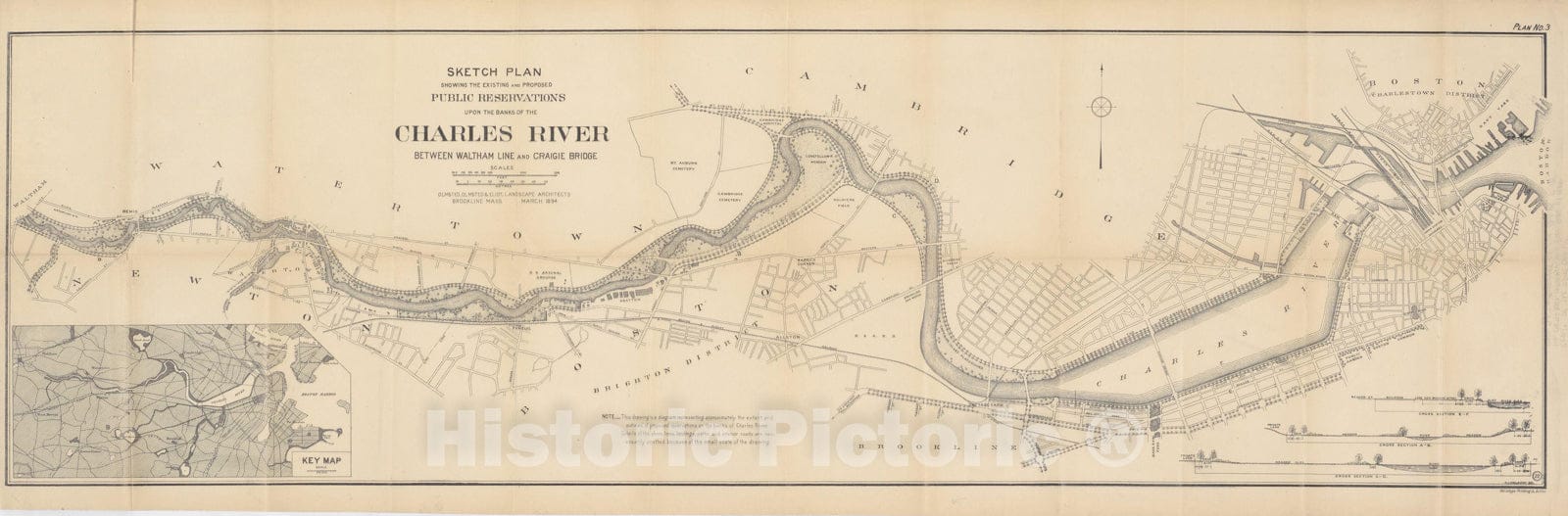 Historic Map : Exist. & Proposed Reservations Along Charles River 1894 , v2, Vintage Wall Art