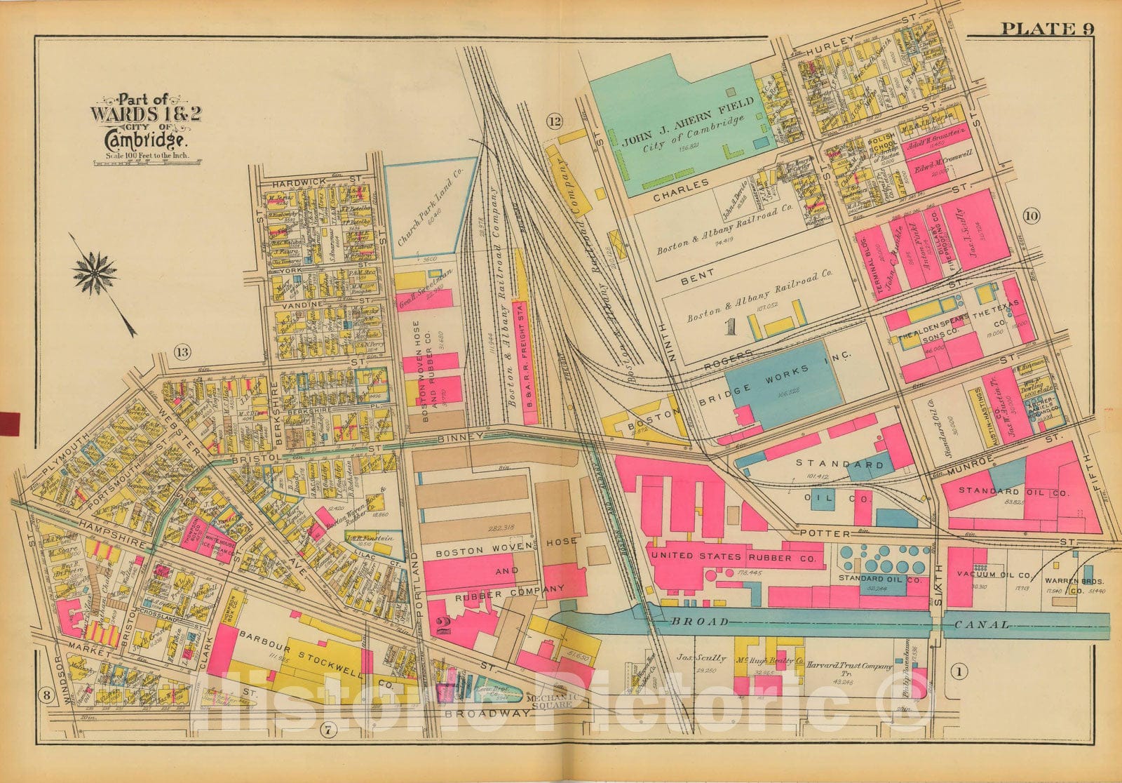 Historic Map : Atlas City of Cambridge, Massachusetts, Cambridge 1930 Plate 009 , Vintage Wall Art