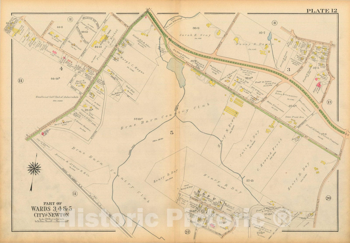 Historic Map : Atlas City of Newton Massachusetts 1917 Plate 012 , Vintage Wall Art