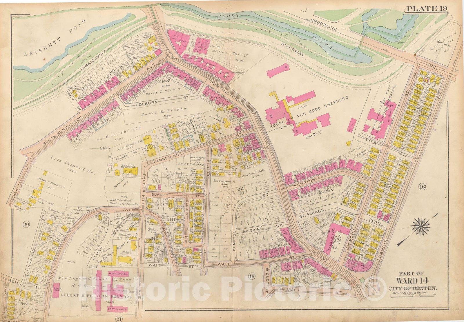 Historic Map : Atlas City of Boston, Roxbury, Roxbury 1915 Plate 019 , Vintage Wall Art