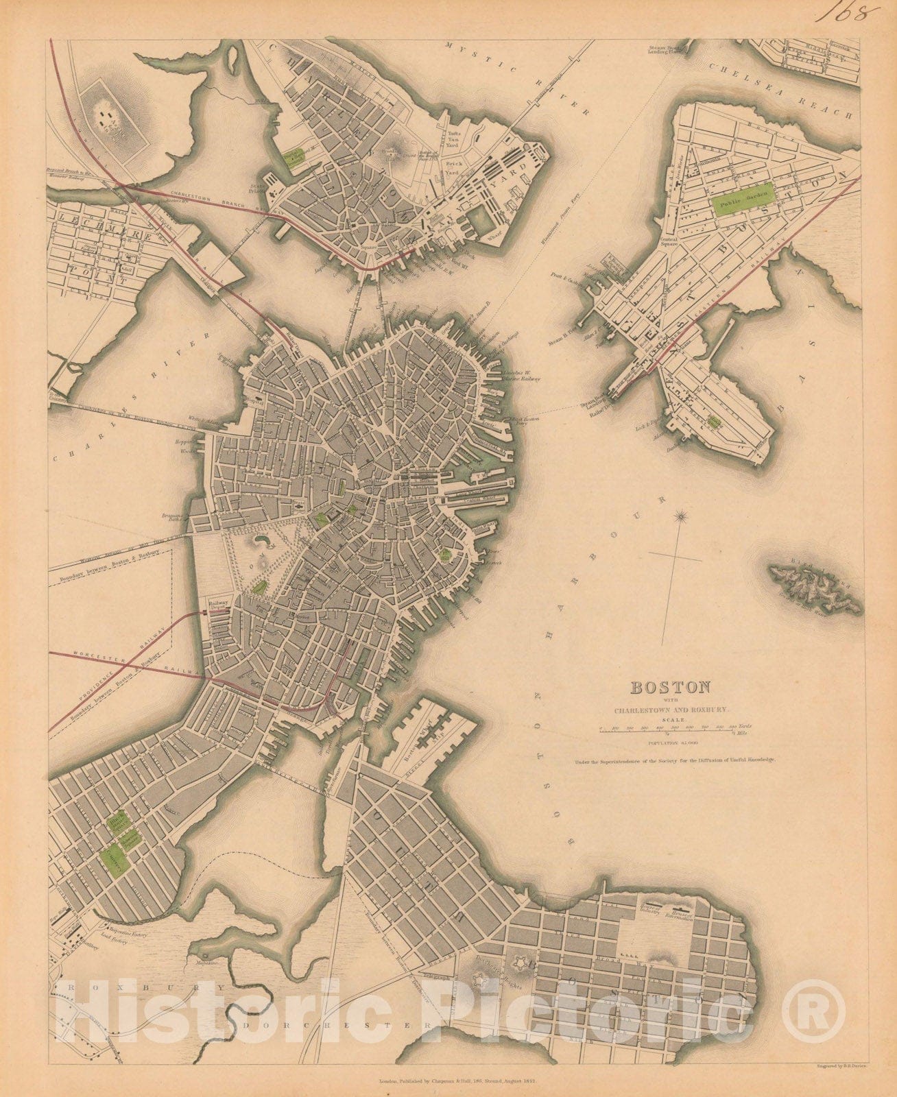 Historic Map : Boston 1842 , Vintage Wall Art