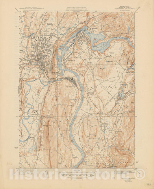 Historic Map : USGS 7.5 Minute Sheets and Quadrangles, Deerfield & Greenfield & Montague 1947 Topographic Map , Vintage Wall Art