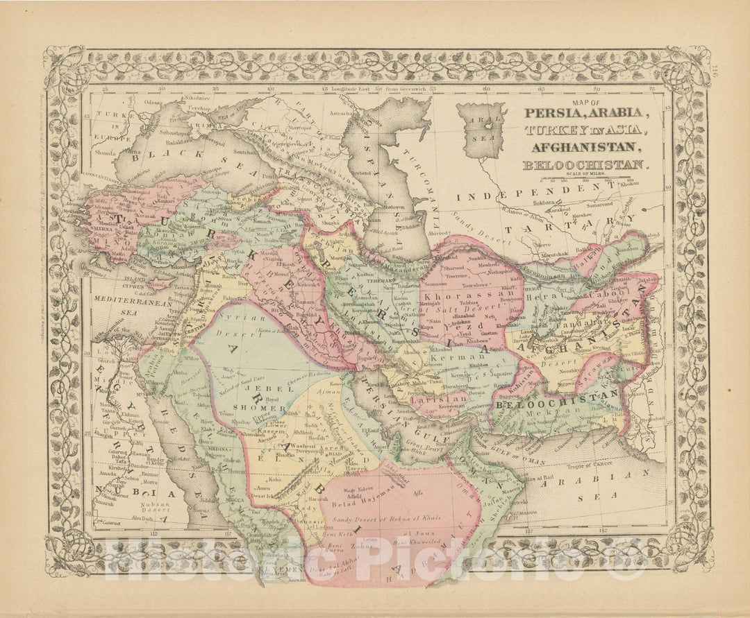 Historic Map : Middle East 1882 , Mitchell's New General Atlas , Vintage Wall Art