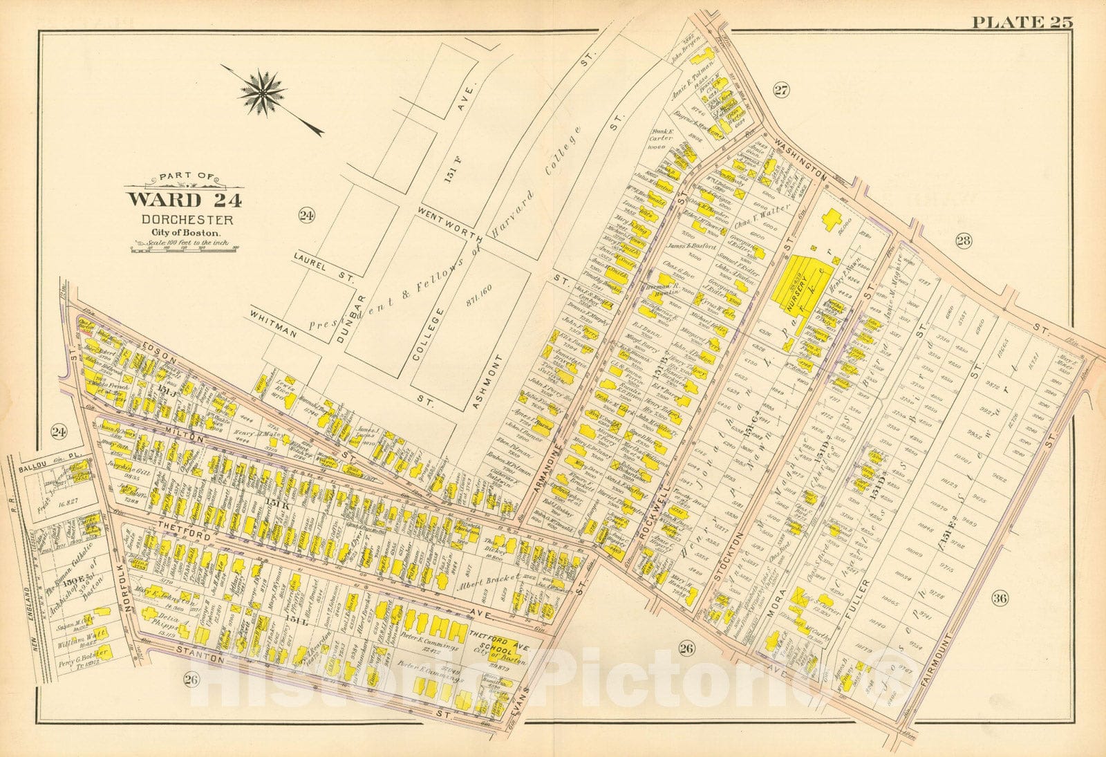 Historic Map : Atlas City of Boston, Vol. 5, Dorchester, 4th Ed., Dorchester 1904 Plate 025 , Vintage Wall Art