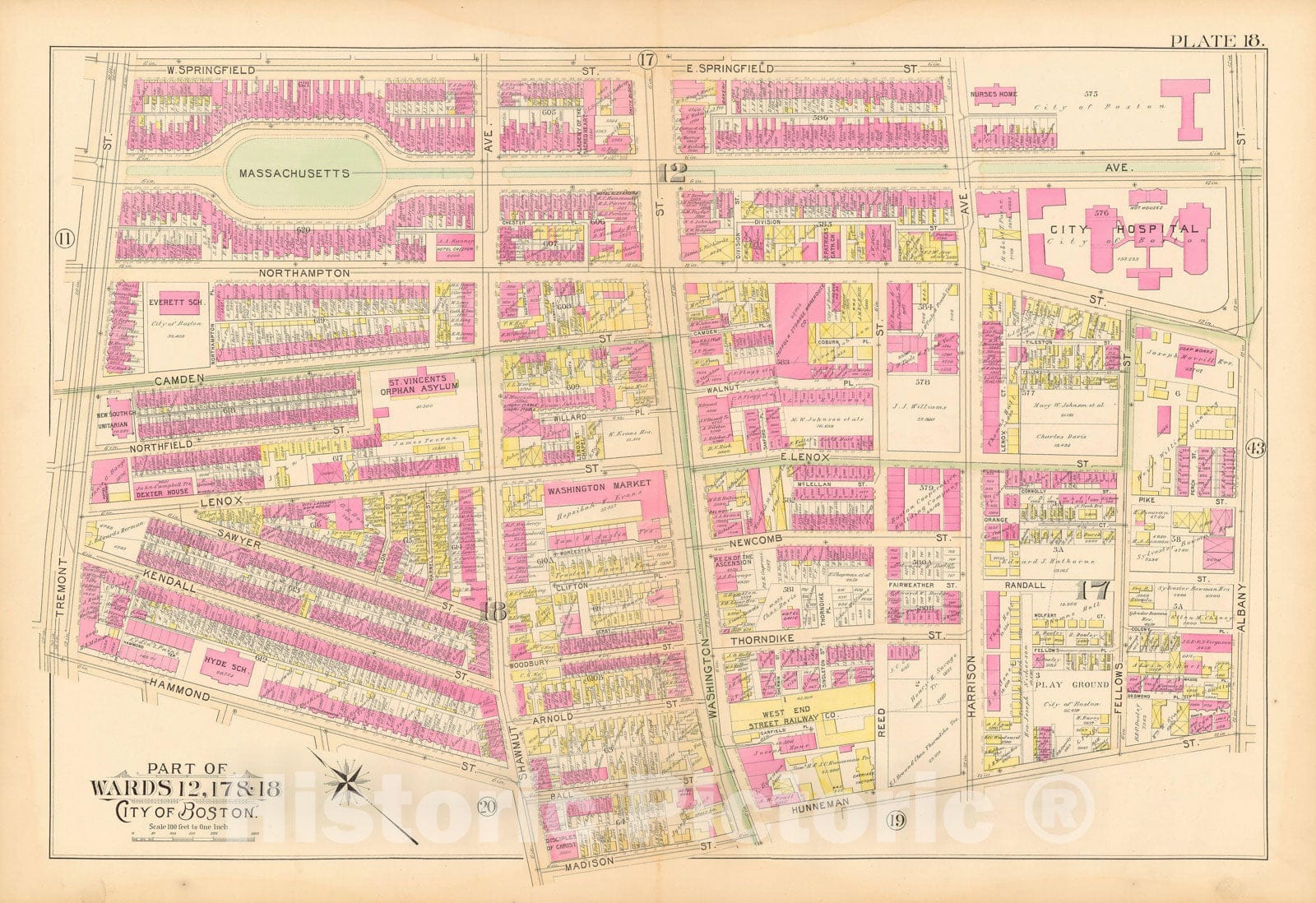 Historic Map : Boston 1895 Plate 018 , Atlas City of Boston Proper & Roxbury , Vintage Wall Art