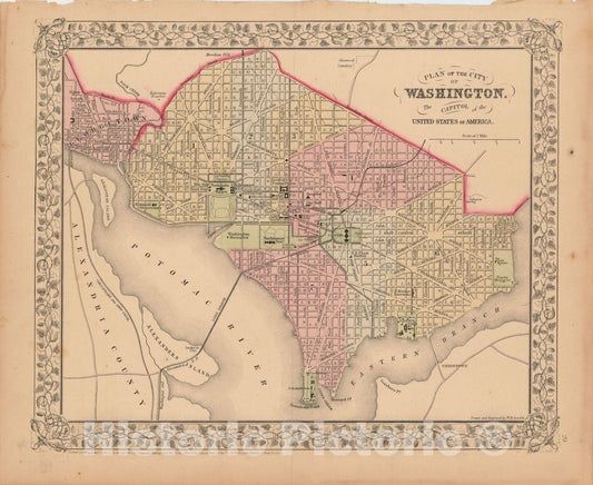 Historic Map : Washington 1867 , New General Atlas , Vintage Wall Art
