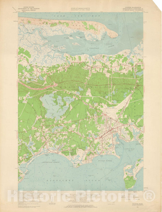 Historic Map : USGS 7.5 Minute Sheets and Quadrangles, Barnstable & Hyannis 1961 Topographic Map , Vintage Wall Art