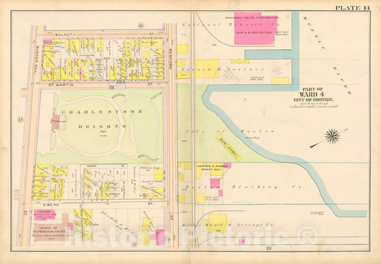 Historic Map : Atlas City of Boston: Charlestown and East Boston, Charlestown 1912 Plate 014 , Vintage Wall Art