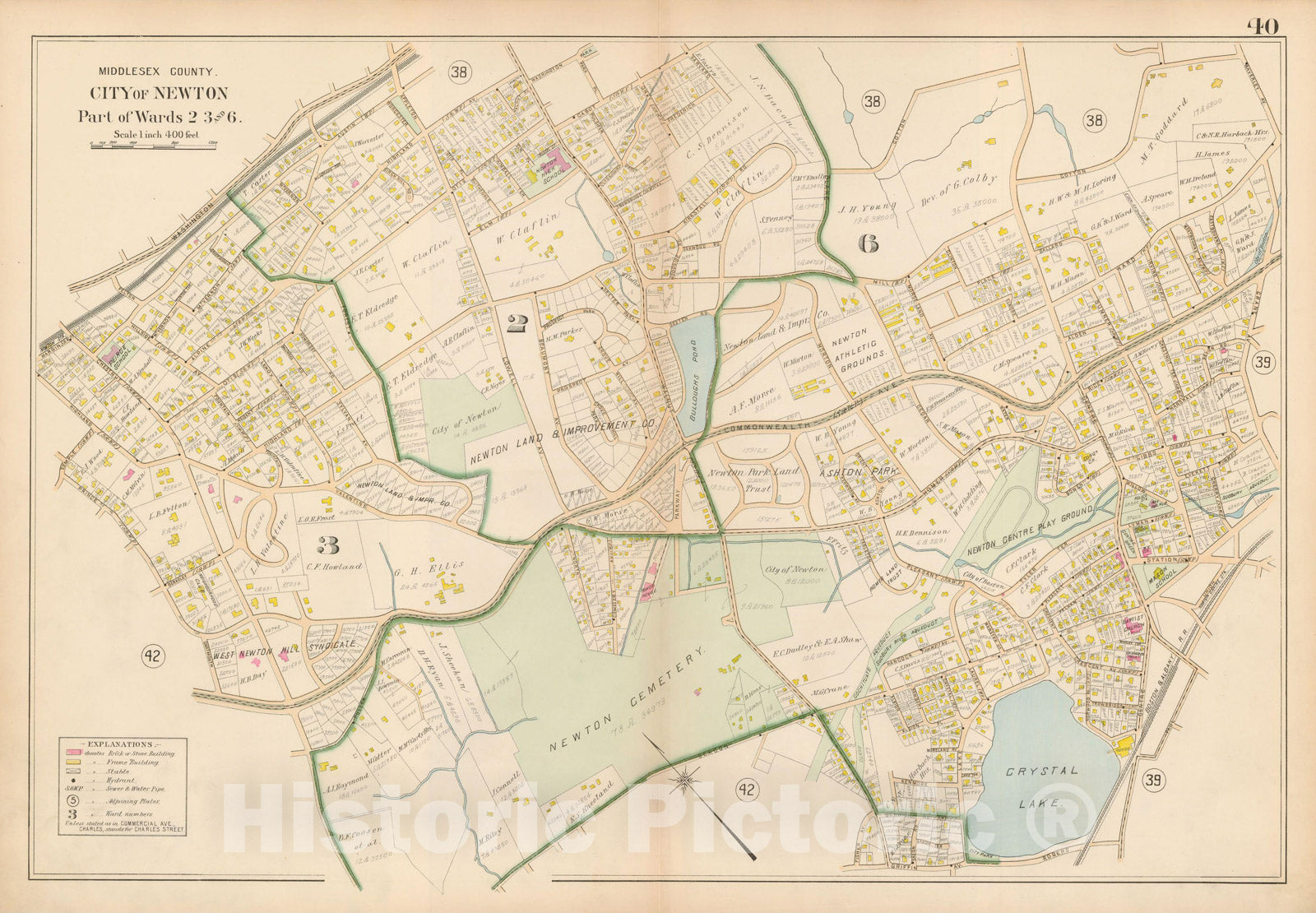 Historic Map : Atlas of Middlesex County, MA Vol. 1, Newton 1900 Plate 040 , Vintage Wall Art