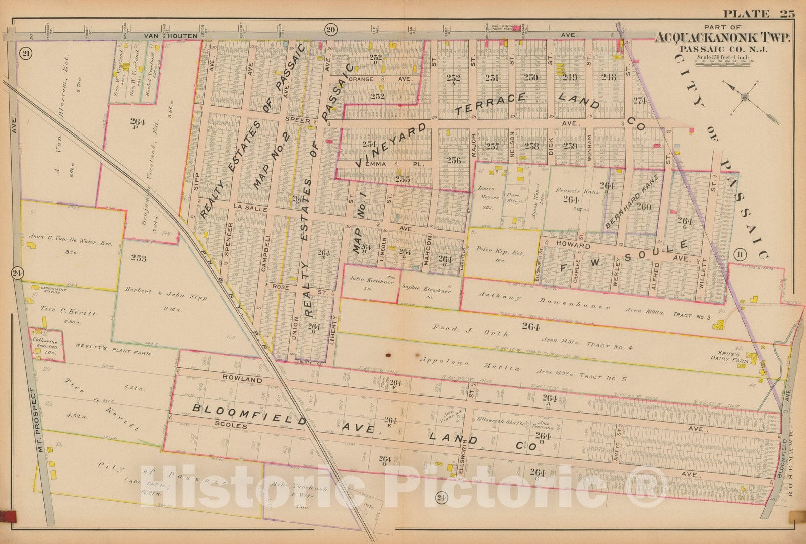Historic Map : Atlas City of Passaic and Acquackanon Township County New Jersey 1916 Plate 025 , Vintage Wall Art