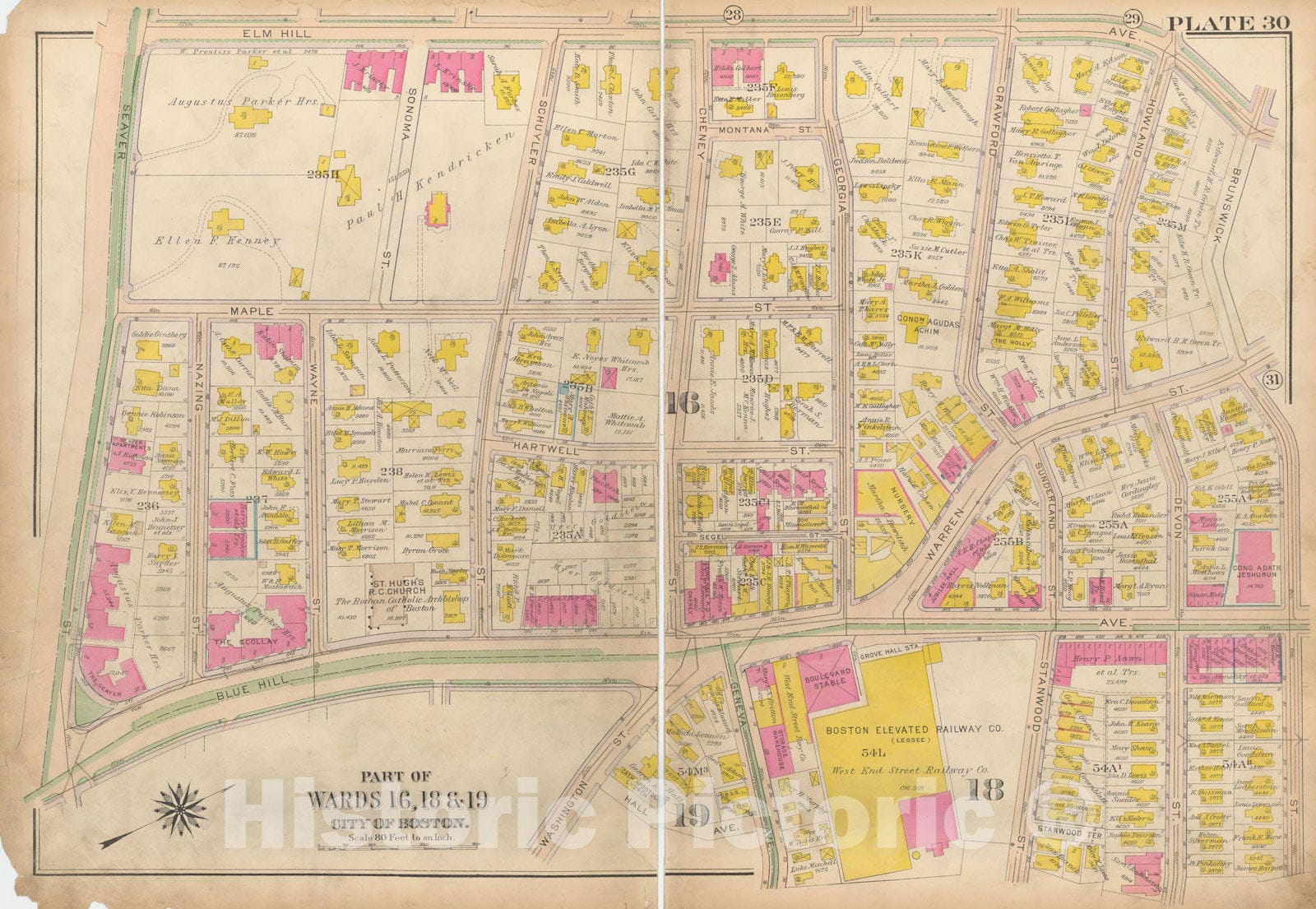 Historic Map : Atlas City of Boston, Roxbury, Roxbury 1915 Plate 030 , Vintage Wall Art