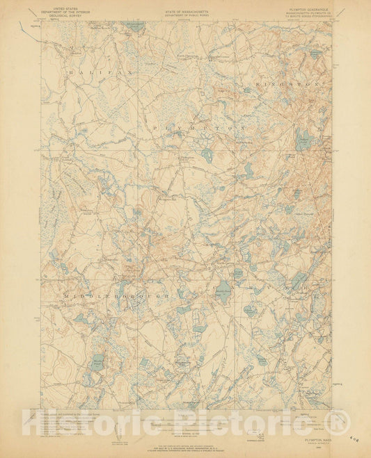 Historic Map : USGS 7.5 Minute Sheets and Quadrangles, Carver & Middleborough & Plympton 1949 Topographic Map , Vintage Wall Art