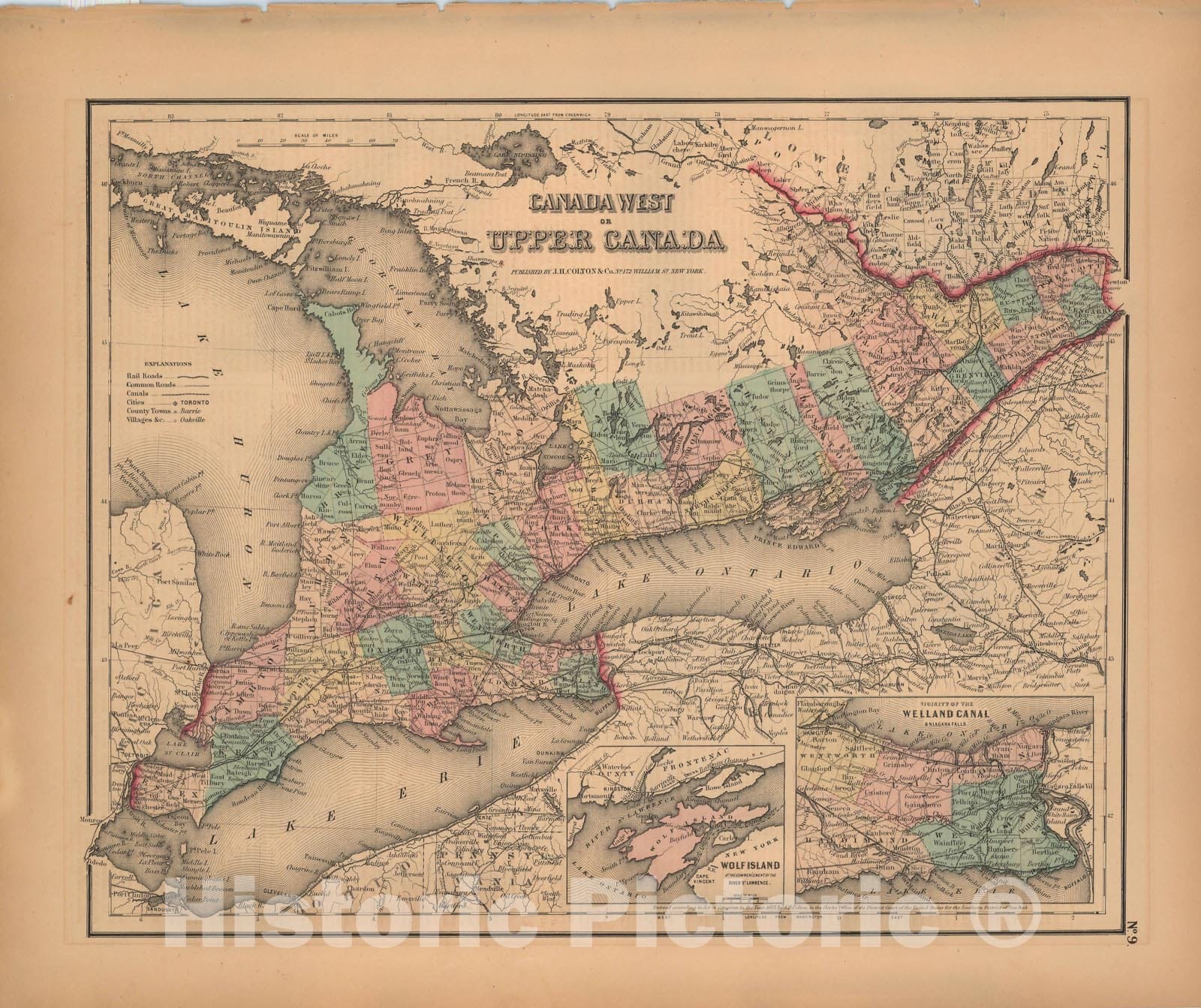 Historic Map : General Atlas (Of The World), Ontario 1857 , Vintage Wall Art