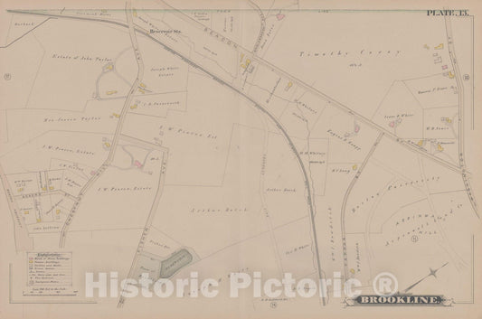 Historic Map : Atlas of Brookline, MA, Brookline 1884 Plate 013 , Vintage Wall Art